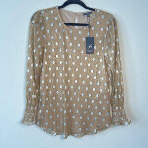 Adrianna Papell Smocked Cuff Gold Blouse